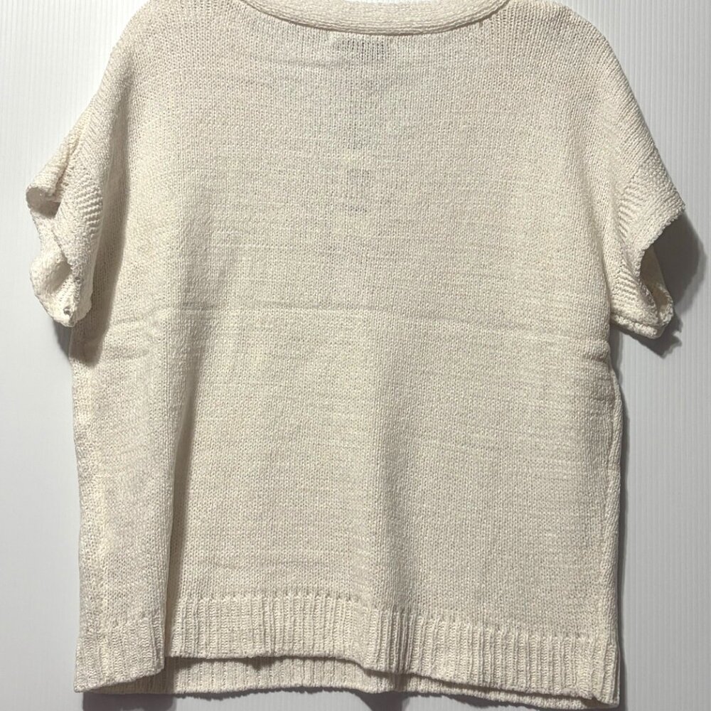 Melissa Paige V-Neck Sweater XL Snow White Knit Short Sleeve Boxy Oversized Chic - Picture 3 of 7